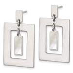 Sterling Silver Rectangle Mother of Pearl Post Dangle Earrings - Product Photo