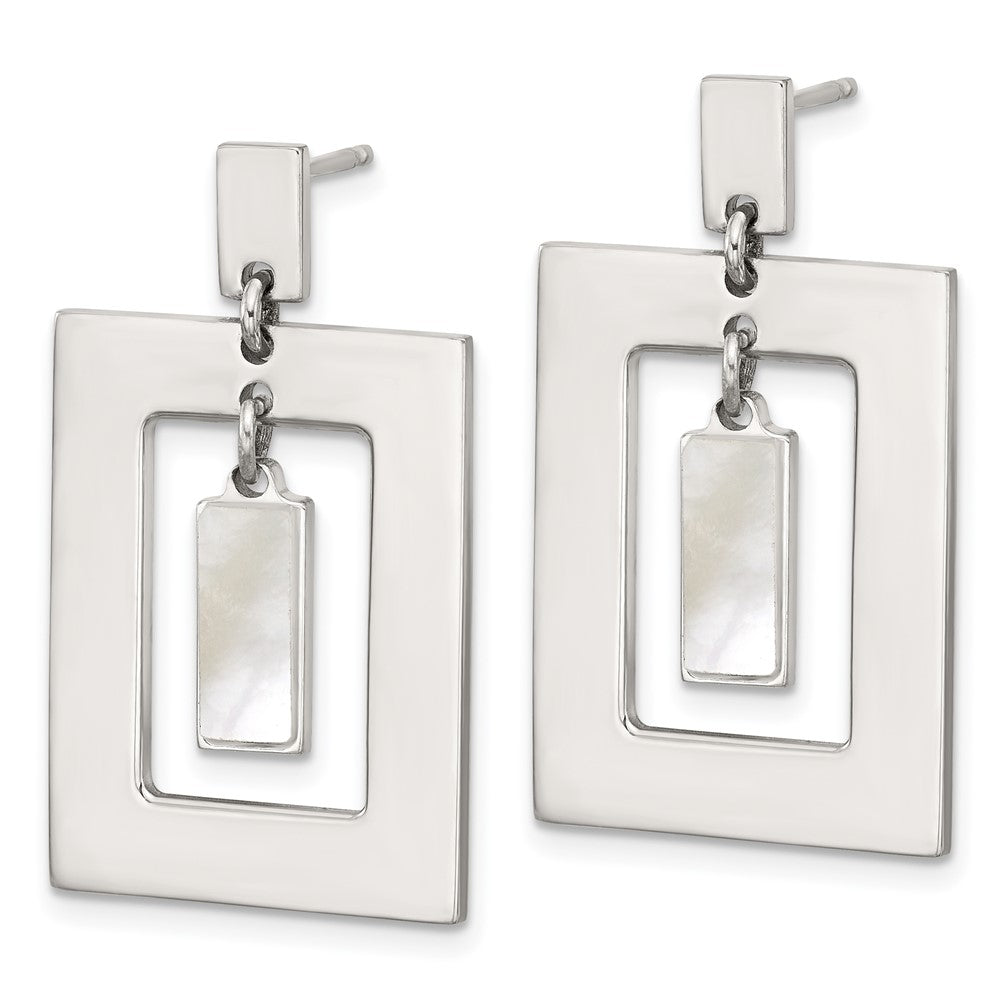 Sterling Silver Rectangle Mother of Pearl Post Dangle Earrings - Product Photo