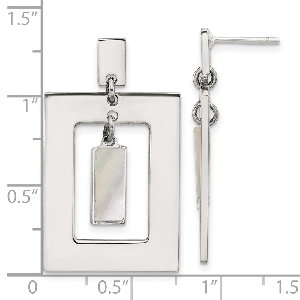 Sterling Silver Rectangle Mother of Pearl Post Dangle Earrings - Product Photo