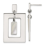 Sterling Silver Rectangle Mother of Pearl Post Dangle Earrings - Product Photo