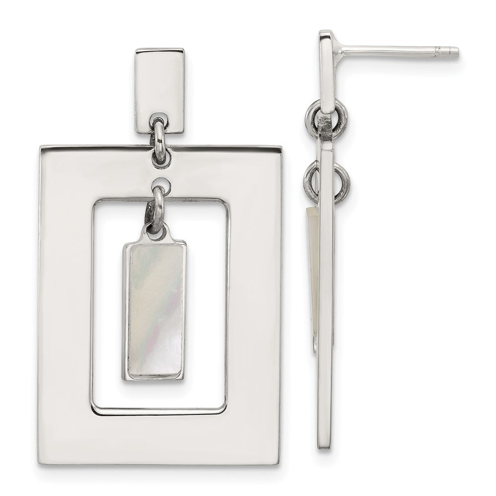 Sterling Silver Rectangle Mother of Pearl Post Dangle Earrings