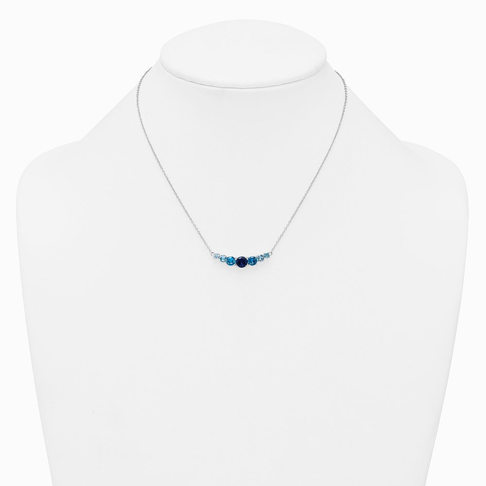 Sterling Silver RH-plated Lab Cr. Spinel/Cr. Aquamarine 16in w/ 2in Ext Necklace - Product Photo