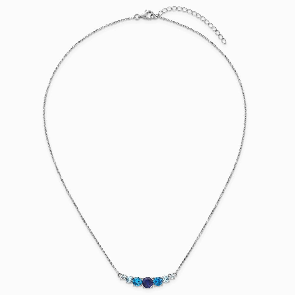 Sterling Silver RH-plated Lab Cr. Spinel/Cr. Aquamarine 16in w/ 2in Ext Necklace - Product Photo
