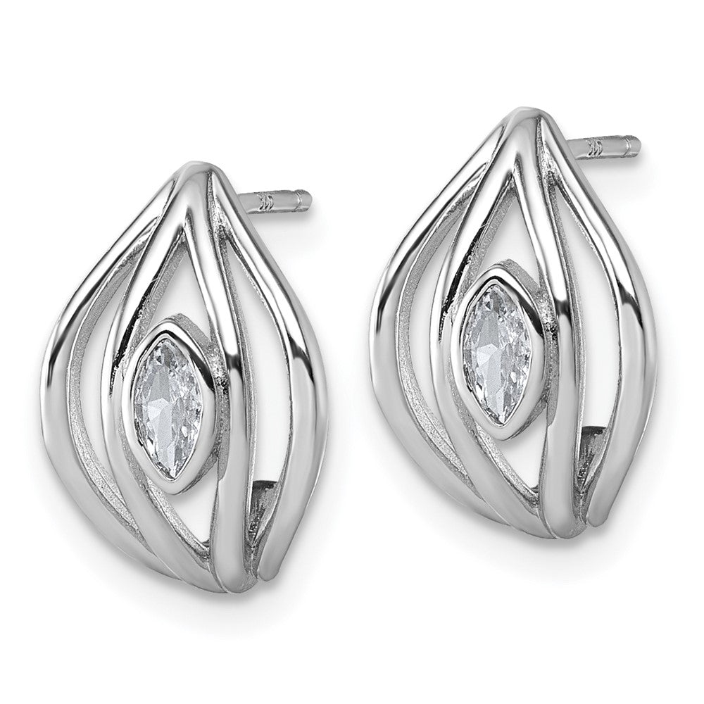 Sterling Silver Rhodium-plated CZ Polished Post J-Hoop Earrings - Product Photo