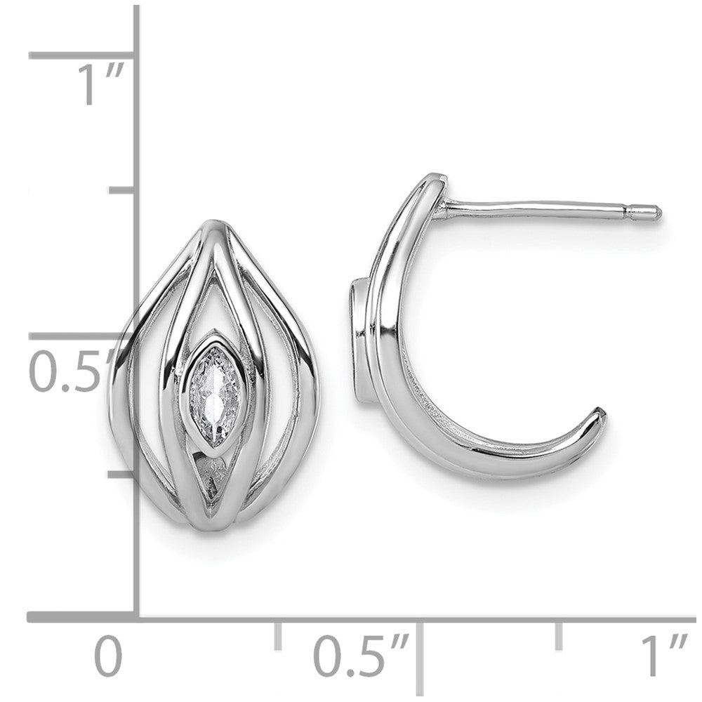 Sterling Silver Rhodium-plated CZ Polished Post J-Hoop Earrings - Product Photo