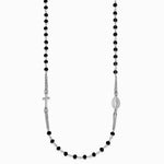 Sterling Silver RH-plated Blk Crystal 20in w/.5in ext Rosary Themed Necklace - Product Photo