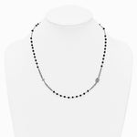 Sterling Silver RH-plated Blk Crystal 20in w/.5in ext Rosary Themed Necklace - Product Photo