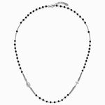 Sterling Silver RH-plated Blk Crystal 20in w/.5in ext Rosary Themed Necklace - Product Photo