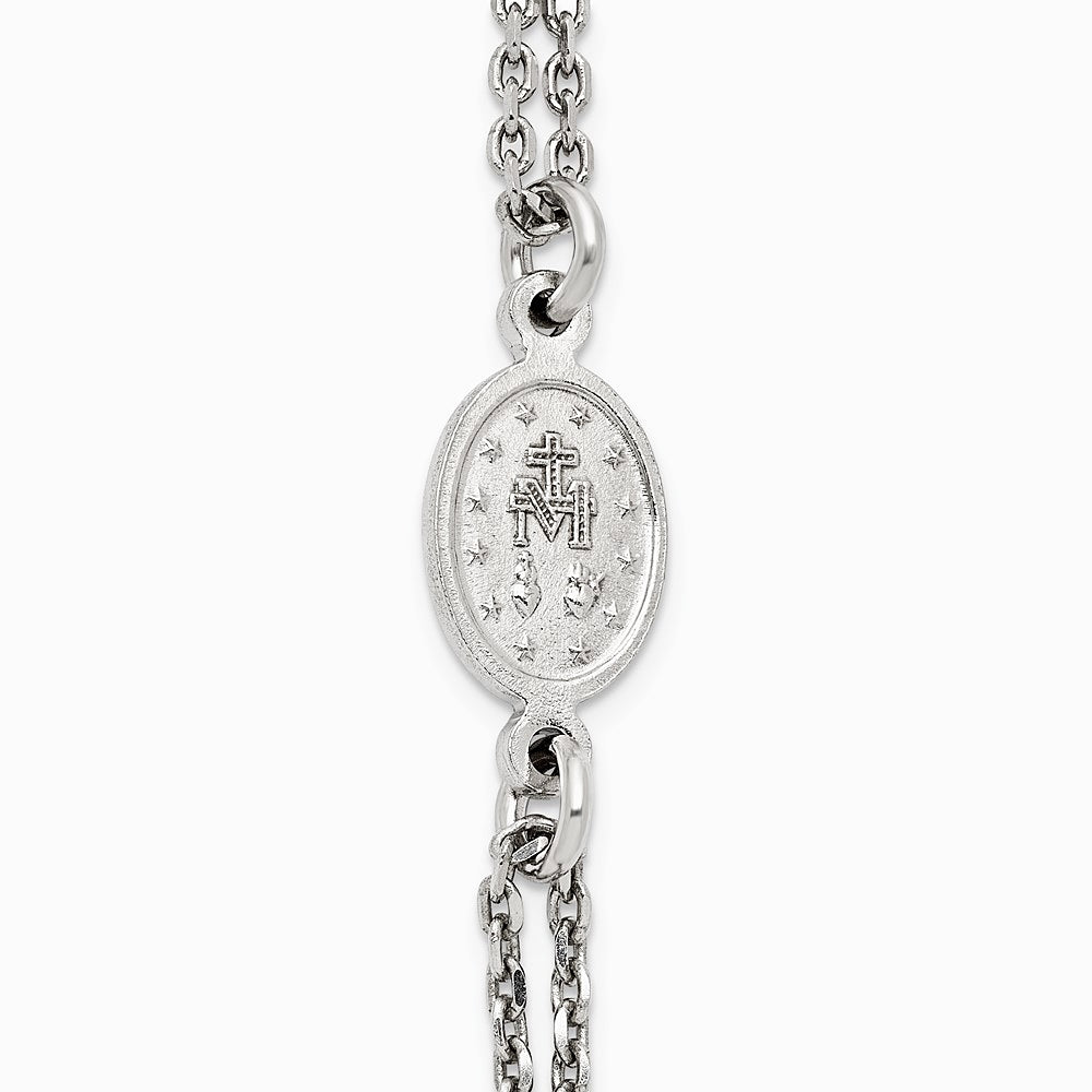 Sterling Silver RH-plated Blk Crystal 20in w/.5in ext Rosary Themed Necklace - Product Photo