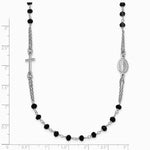 Sterling Silver RH-plated Blk Crystal 20in w/.5in ext Rosary Themed Necklace - Product Photo