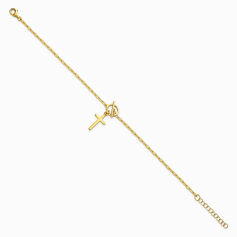 Sterling Silver Gold-tone Cross Paperclip Link 6.5in with 1in Ext Bracelet - Product Photo