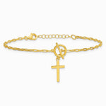 Sterling Silver Gold-tone Cross Paperclip Link 6.5in with 1in Ext Bracelet - Product Photo