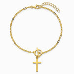 Sterling Silver Gold-tone Cross Paperclip Link 6.5in with 1in Ext Bracelet - Product Photo