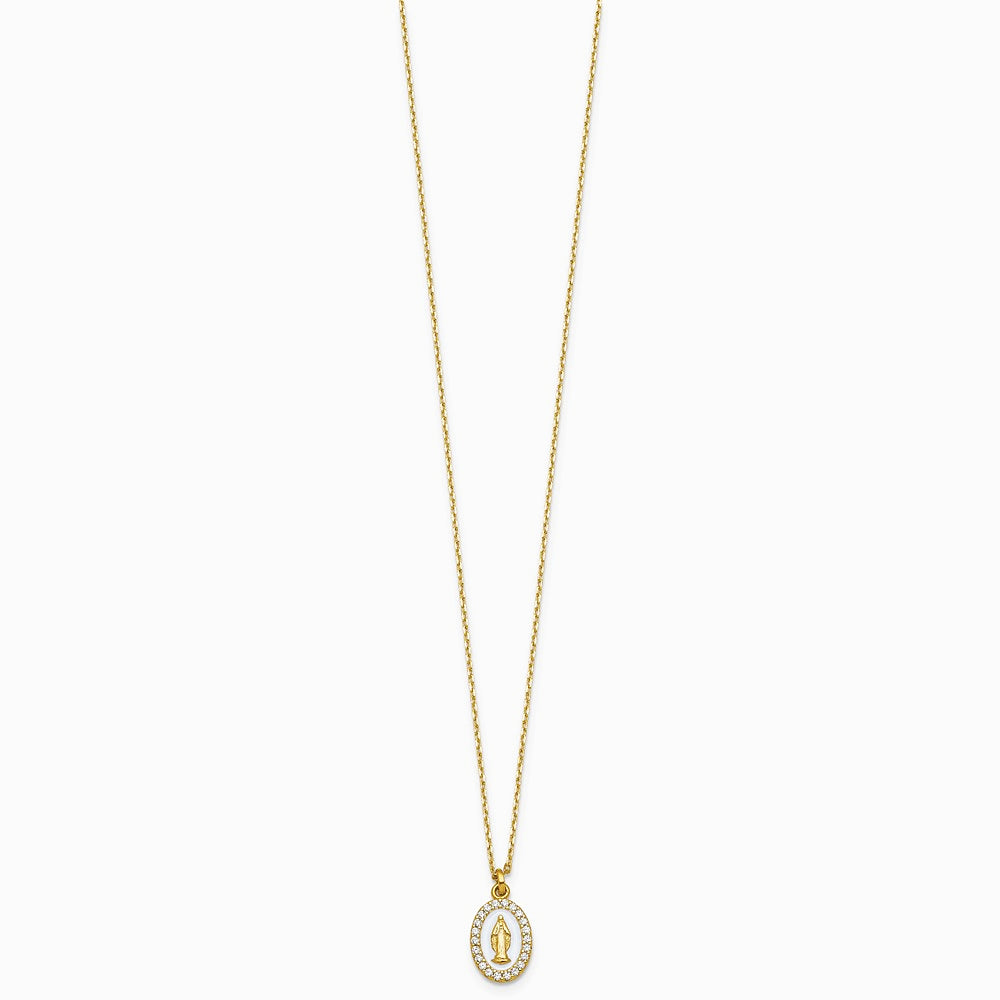 Sterling Silver Gold-plat CZ Enamel Miraculous Medal with 2in ext. Necklace - Product Photo