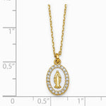 Sterling Silver Gold-plat CZ Enamel Miraculous Medal with 2in ext. Necklace - Product Photo