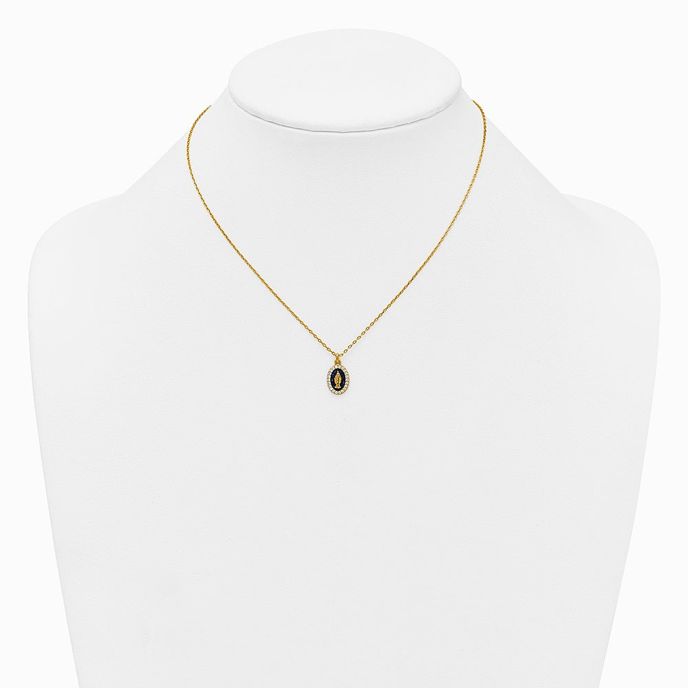 Sterling Silver Gold-plat CZ Enamel Miraculous Medal with 2in ext. Necklace - Product Photo
