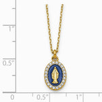 Sterling Silver Gold-plat CZ Enamel Miraculous Medal with 2in ext. Necklace - Product Photo