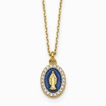 Sterling Silver Gold-plat CZ Enamel Miraculous Medal with 2in ext. Necklace - Product Photo