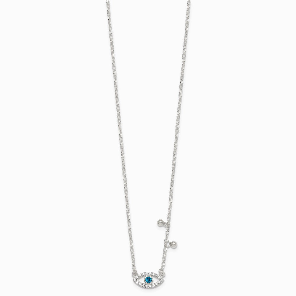 Sterling Silver CZ Evil Eye w/ 2in Ext Necklace - Product Photo