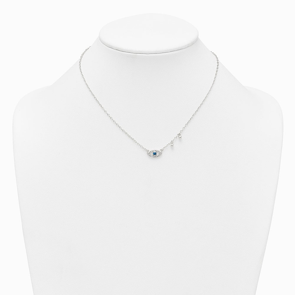 Sterling Silver CZ Evil Eye w/ 2in Ext Necklace - Product Photo