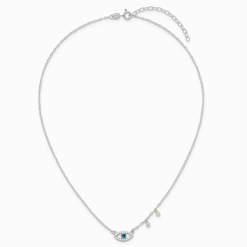 Sterling Silver CZ Evil Eye w/ 2in Ext Necklace - Product Photo