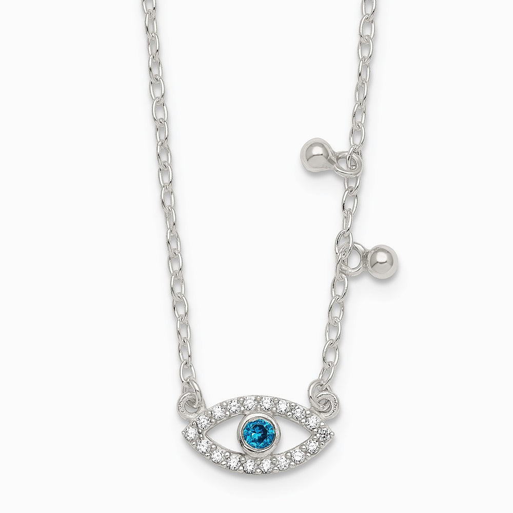 Sterling Silver CZ Evil Eye w/ 2in Ext Necklace - Product Photo