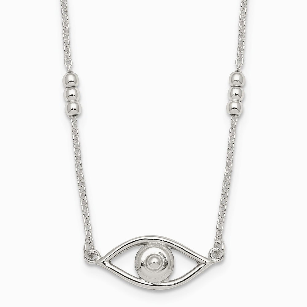 Sterling Silver Polished Evil Eye with 1in Ext Necklace - Product Photo