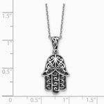 Sterling Silver RH-plated Polished/Oxidized Filigree Hamsa 18 Inch Necklace - Product Photo