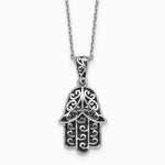 Sterling Silver RH-plated Polished/Oxidized Filigree Hamsa 18 Inch Necklace - Product Photo