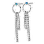 Sterling Silver Rhodium-plated Blue & White CZ Dangle Post Earrings - Product Photo