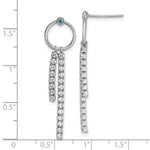 Sterling Silver Rhodium-plated Blue & White CZ Dangle Post Earrings - Product Photo