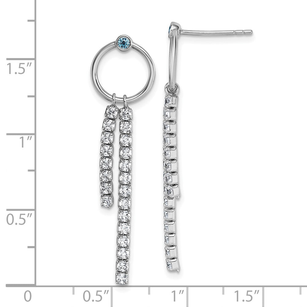 Sterling Silver Rhodium-plated Blue & White CZ Dangle Post Earrings - Product Photo