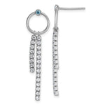 Sterling Silver Rhodium-plated Blue & White CZ Dangle Post Earrings - Product Photo