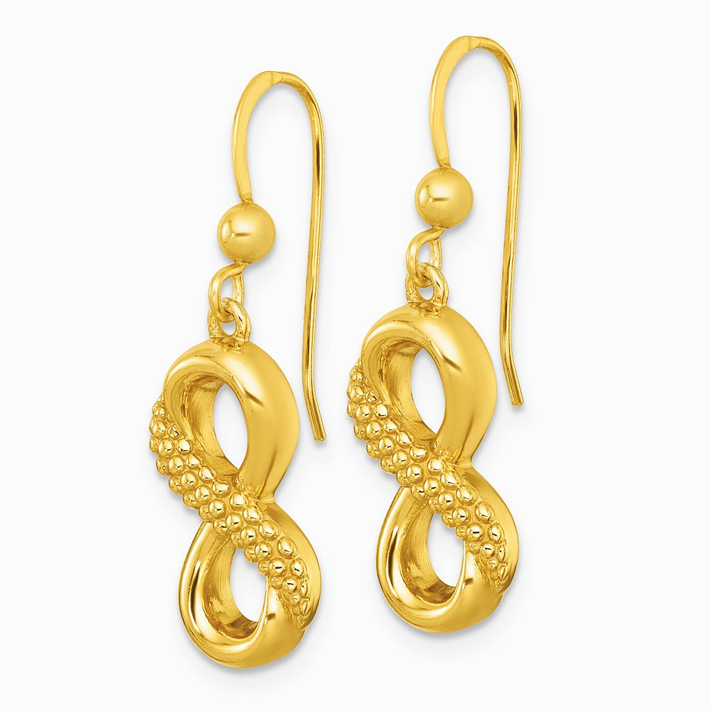 Sterling Silver Gold-tone Polished and Textured Infinity Dangle Earrings - Product Photo