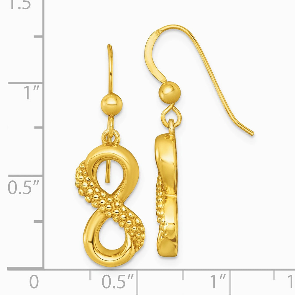 Sterling Silver Gold-tone Polished and Textured Infinity Dangle Earrings - Product Photo