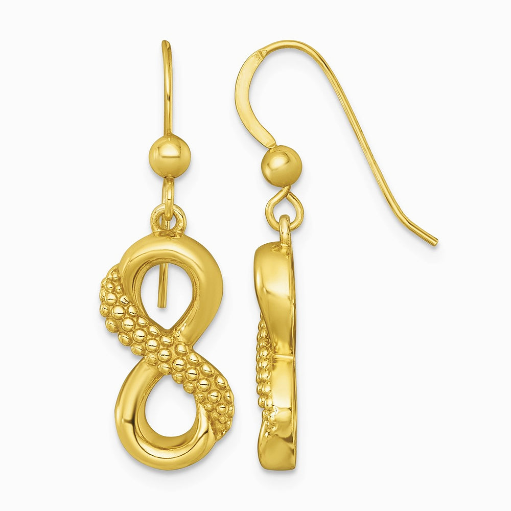 Sterling Silver Gold-tone Polished and Textured Infinity Dangle Earrings - Product Photo