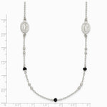 Sterling Silver Textured Black Glass Beads Miraculous Medal Necklace - Product Photo