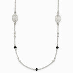Sterling Silver Textured Black Glass Beads Miraculous Medal Necklace - Product Photo