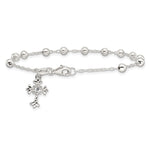 Sterling Silver Polished and Beaded CZ Cross Bracelet - Product Photo