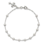 Sterling Silver Polished and Beaded CZ Cross Bracelet - Product Photo