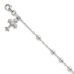 Sterling Silver Polished and Beaded CZ Cross Bracelet - Product Photo