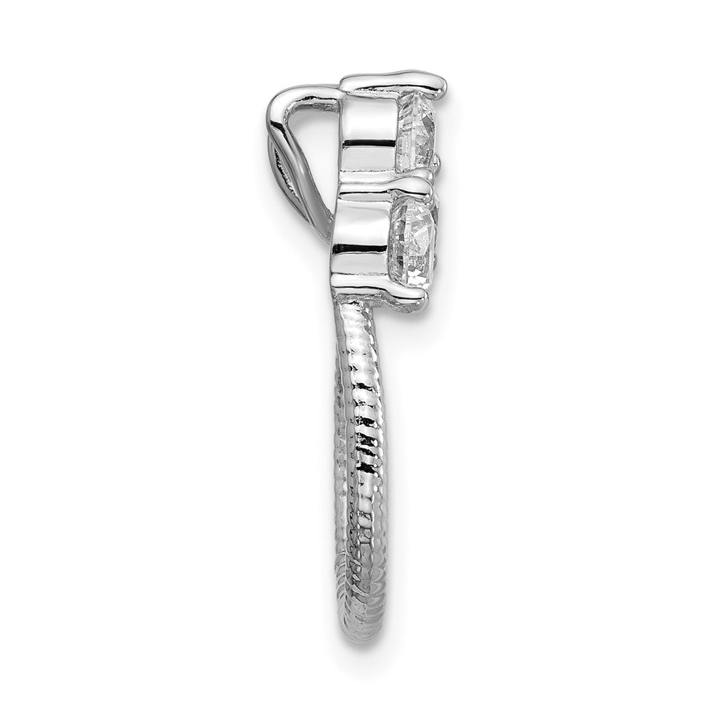 Sterling Silver Rhodium-plated CZ Textured Chain Slide Pendant - Product Photo