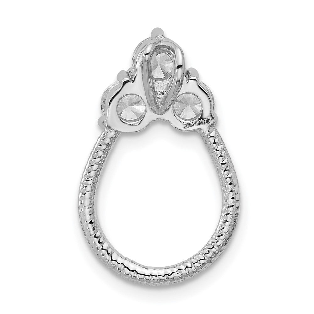 Sterling Silver Rhodium-plated CZ Textured Chain Slide Pendant - Product Photo