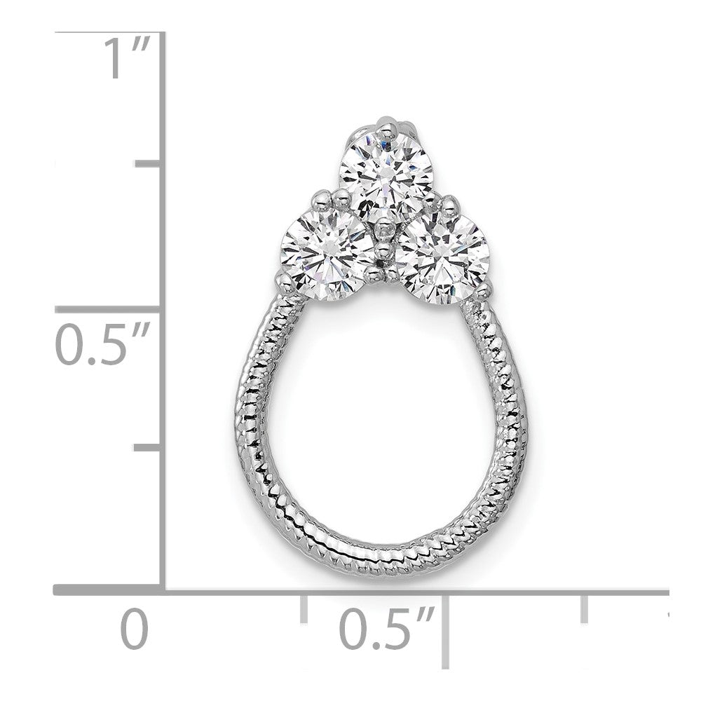 Sterling Silver Rhodium-plated CZ Textured Chain Slide Pendant - Product Photo