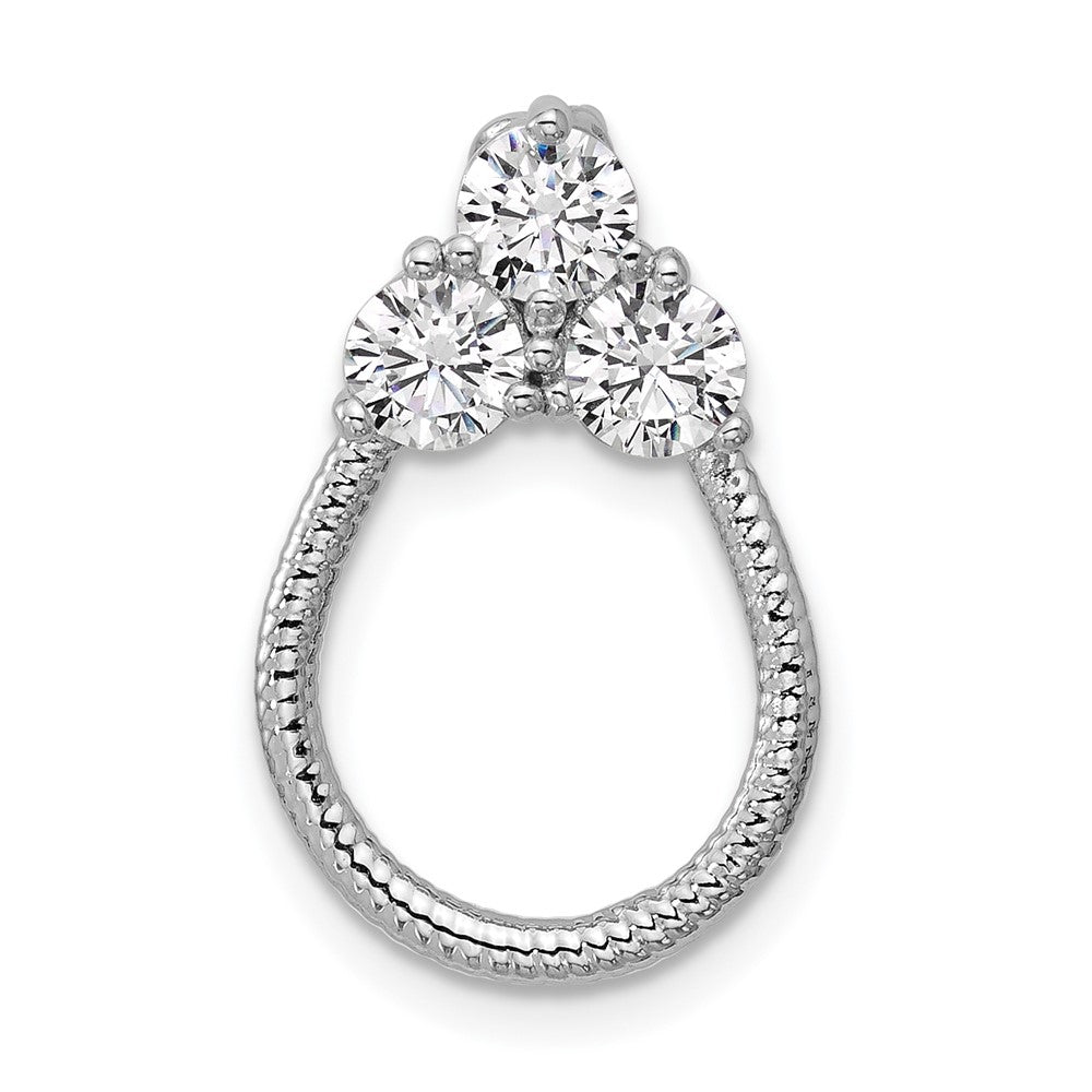 Sterling Silver Rhodium-plated CZ Textured Chain Slide Pendant - Product Photo