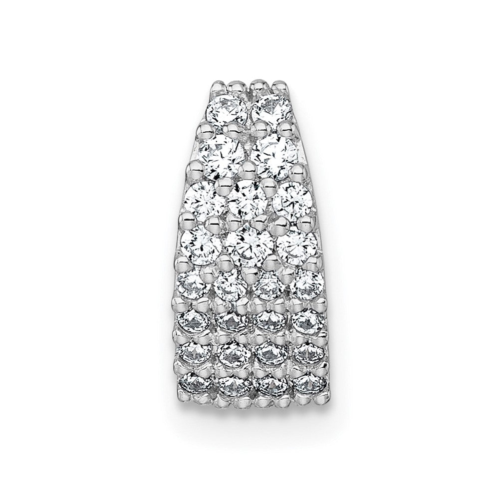 Sterling Silver RH-plt Polished CZ Curved / Tapered Chain Slide Pendant - Product Photo