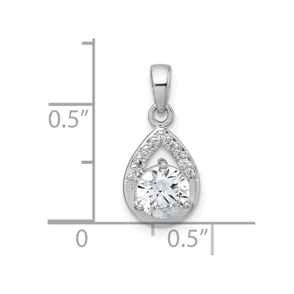 Sterling Silver Rhodium-plated Polished CZ Teardrop Pendant - Product Photo