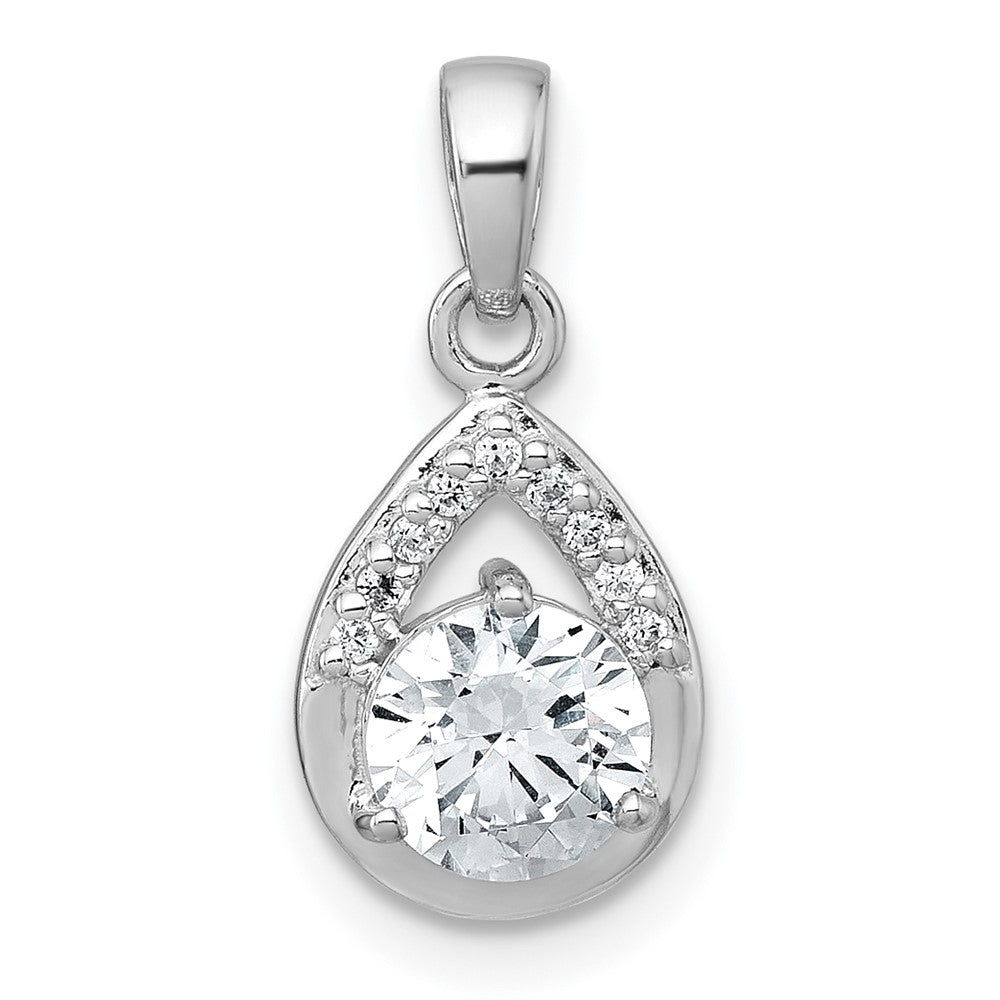 Sterling Silver Rhodium-plated Polished CZ Teardrop Pendant - Product Photo