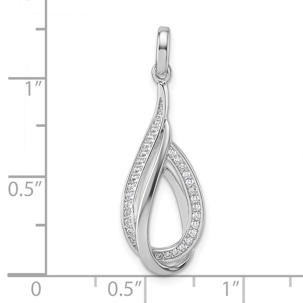 Sterling Silver Rhodium-plated CZ Polished Tear Drop Pendant - Product Photo