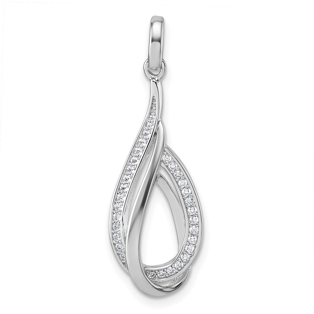 Sterling Silver Rhodium-plated CZ Polished Tear Drop Pendant - Product Photo